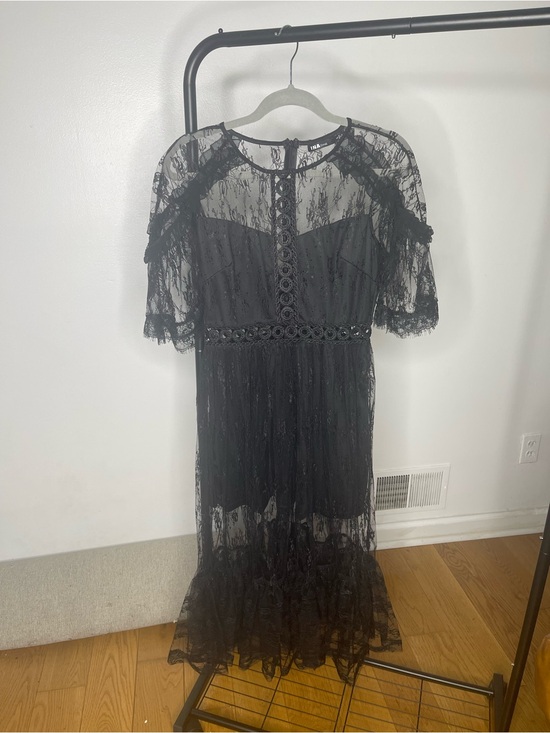 Ina Dresses & Skirts - Ina Black Lace Midi Dress with Sheer Lace Overlay